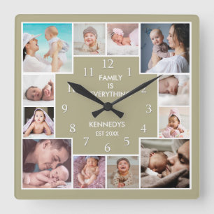 Maßgeschneiderte 12-Familie Foto Collage Quote Sei Quadratische Wanduhr