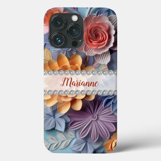 Maßgeschneiderte 3D-Blume, Diamantrahmen Case-Mate iPhone Hülle (Rückseite)