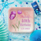 Maßgeschneiderte 40. Geburtstag-Helle Pink-Blume Pappteller (Party)