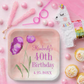 Maßgeschneiderte 40. Geburtstag-Helle Pink-Blume Pappteller (Party)