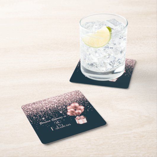 Maßgeschneiderte 50 & fabelhafte Rose Gold 50. Geb Rechteckiger Pappuntersetzer (Vor Ort)