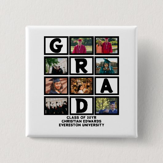 Maßgeschneiderte Abschluss-Klasse für Foto-Collage Button (Vorderseite)