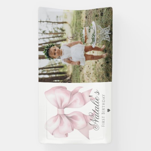 Maßgeschneiderte Aquarellfarbe Rosa Bow 1. Geburts Banner (Vertikal)