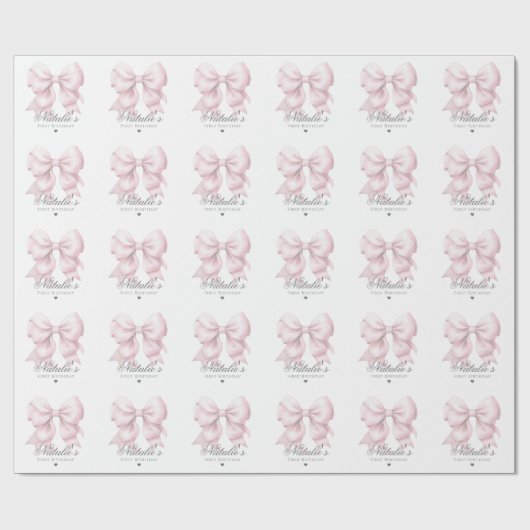 Maßgeschneiderte Aquarellfarbe Rosa Bow 1. Geburts Geschenkpapier (Flach)