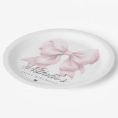 Maßgeschneiderte Aquarellfarbe Rosa Bow 1. Geburts Pappteller (Schrägansicht)