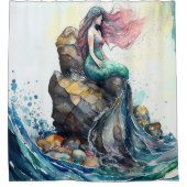 Maßgeschneiderte Aquarellmaid auf einem Felsen im  Duschvorhang (Vorderseite)