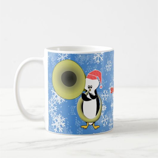 Maßgeschneiderte Baby Penguin Tuba Weihnachtszeit- Kaffeetasse (Links)