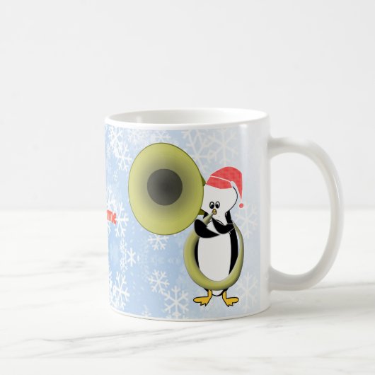 Maßgeschneiderte Baby Penguin Tuba Weihnachtszeit- Kaffeetasse (Rechts)