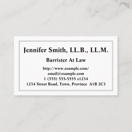 Maßgeschneiderte Barrister bei der Juristenkarte Visitenkarte (Vorderseite)