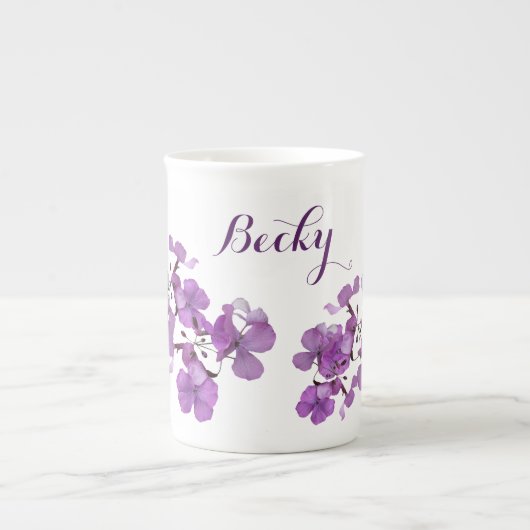 Maßgeschneiderte Becky Name Monogram lila floral B Porzellantasse (Vorderseite)