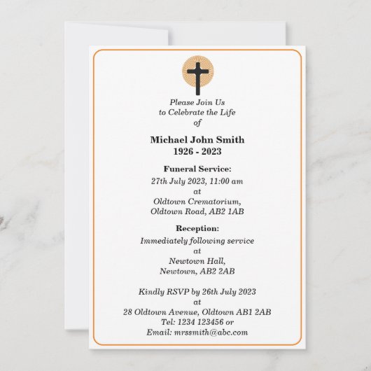 Maßgeschneiderte Beerdigungsfeier Einladung (Vorderseite)