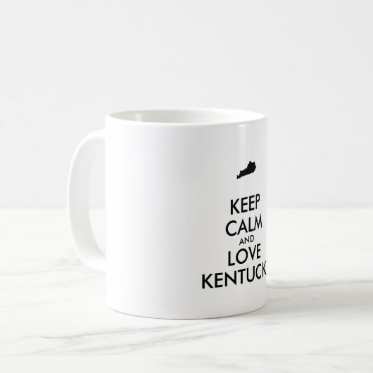Maßgeschneiderte BEHALTEN CALM und LIEBE KENTUCKY Kaffeetasse (Vorderseite Links)