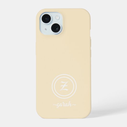 Maßgeschneiderte Beige Monogram & Name Phone Case iPhone 15 Hülle (Rückseite)