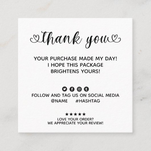 Maßgeschneiderte Bestellung Vielen Dank, die an me Quadratische Visitenkarte (Vorderseite)