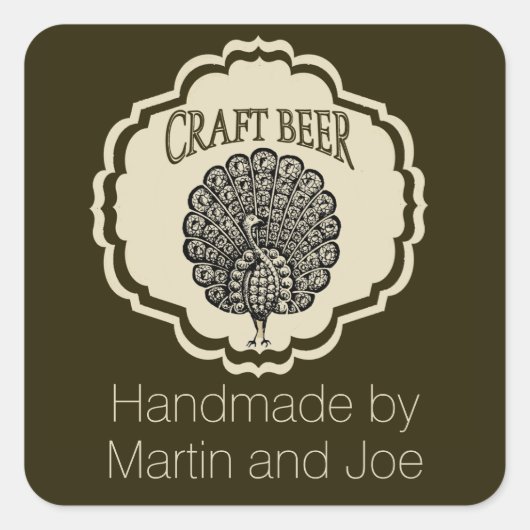 Maßgeschneiderte Biermarken mit Peacock Quadratischer Aufkleber (Vorderseite)