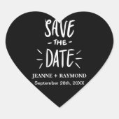 Maßgeschneiderte Black Typografy Wedding Save the Herz-Aufkleber (Vorderseite)