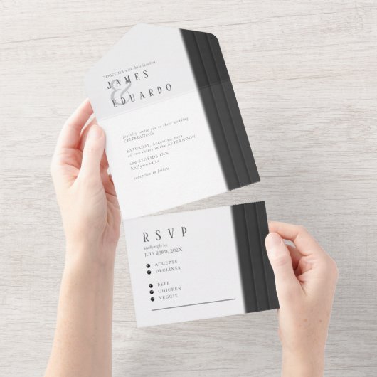 Maßgeschneiderte Black & White Wedding ID1090 All In One Einladung (Abreißen)