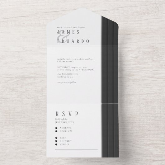 Maßgeschneiderte Black & White Wedding ID1090 All In One Einladung (Innen Boden)