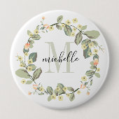 Maßgeschneiderte Bläschen-Monogramm-Babypfirsichbl Button (Vorderseite)