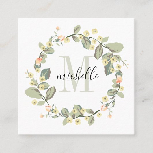 Maßgeschneiderte Bläschen-Monogramm-Babypfirsichbl Quadratische Visitenkarte (Vorderseite)