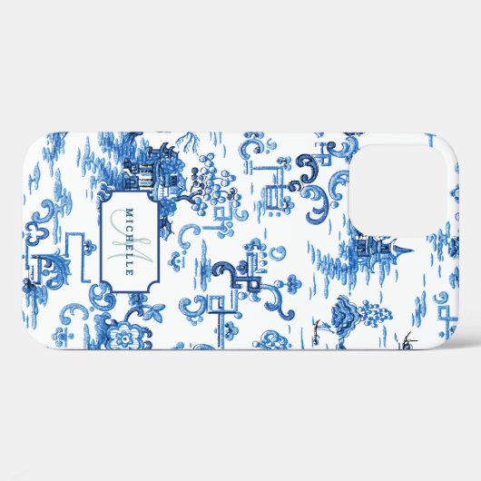 Maßgeschneiderte Blau- und Weißpagode Chinoiserie Case-Mate iPhone Hülle (Rückseite (Horizontal))