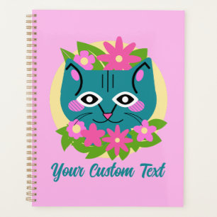 Maßgeschneiderte blaue Katze mit rosa Blume Planer