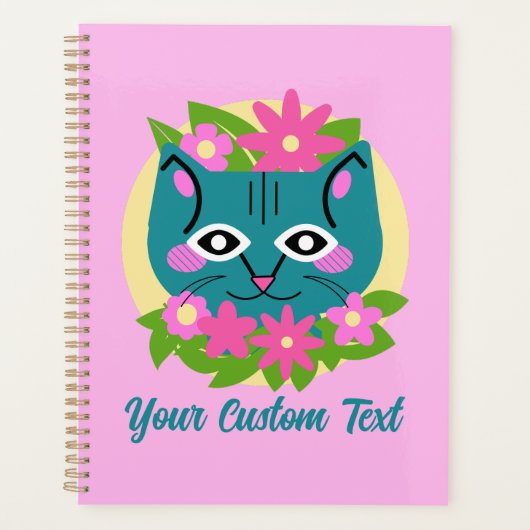 Maßgeschneiderte blaue Katze mit rosa Blume Planer (Vorderseite)