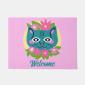 Maßgeschneiderte blaue Katze mit rosa Blume Türmat Fußmatte (Vorderseite)