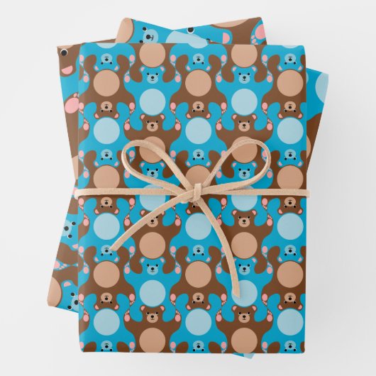 Maßgeschneiderte Blue Brown Teddy Bären Tesselung Geschenkpapier Set (Beispiel)