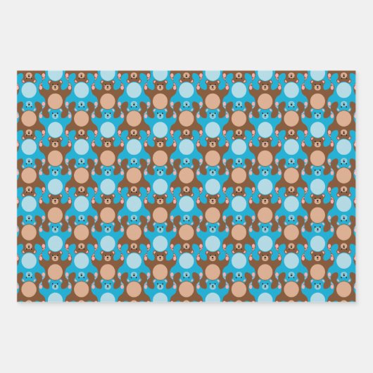Maßgeschneiderte Blue Brown Teddy Bären Tesselung Geschenkpapier Set (Vorderseite)