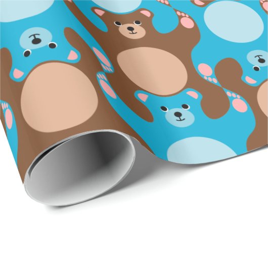 Maßgeschneiderte Blue Brown Teddy Bärenkesselung Geschenkpapier (Rolleneckpunkt)