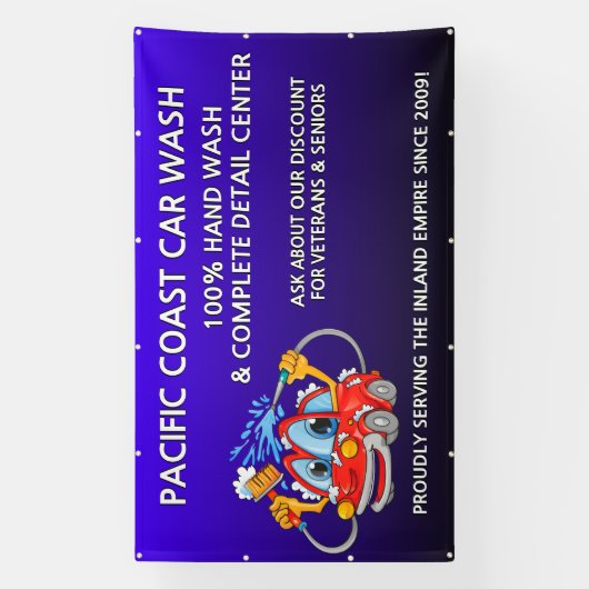 Maßgeschneiderte Blue Car Wash Comical Toon Car gr Banner (Vertikal)