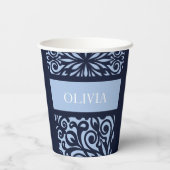 Maßgeschneiderte Blue Carved Weihnachtsschmuck Pappbecher (Rückseite)