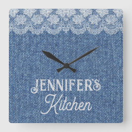 Maßgeschneiderte Blue Jean Kitchen Wall Clock Quadratische Wanduhr
