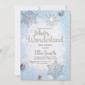 Maßgeschneiderte Blue Silver Winter Baby Dusche Einladung (Vorderseite)