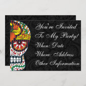 Maßgeschneiderte Blume Mexikanischer Zuckerschädel Einladung (Vorne/Hinten)