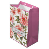Maßgeschneiderte Blumenmuster Kamelien-Blume Mittlere Geschenktüte (Rückseite Schrägansicht)