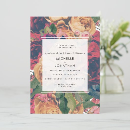 Maßgeschneiderte Boho Rose Moderne Hochzeit Einladung (Stehend Vorderseite)