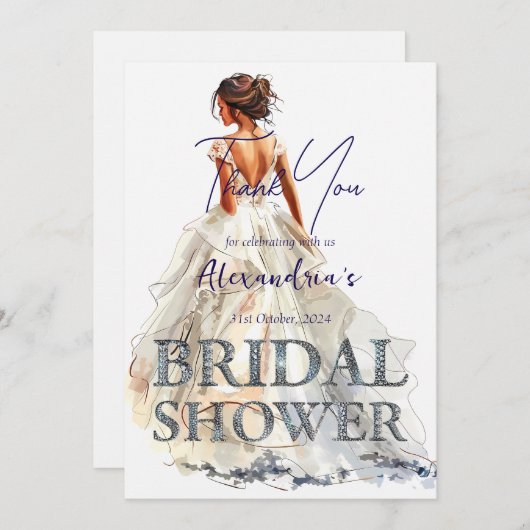 Maßgeschneiderte Brautparty-Brille in Weiß Dankeskarte (Vorne/Hinten)