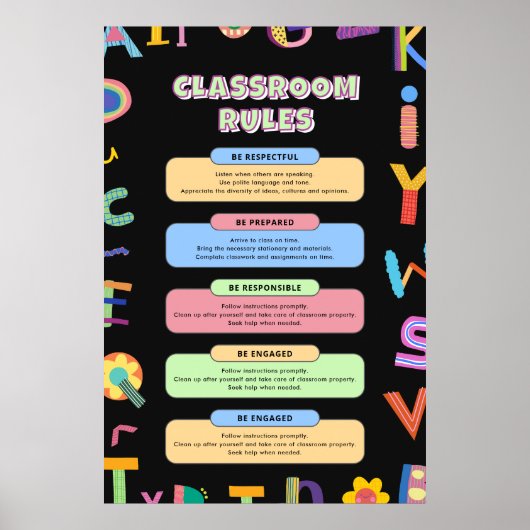 Maßgeschneiderte bunte Lehrerregeln Poster (Vorne)