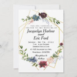 Maßgeschneiderte Burgundy Baby Blue Blume Wedding Einladung