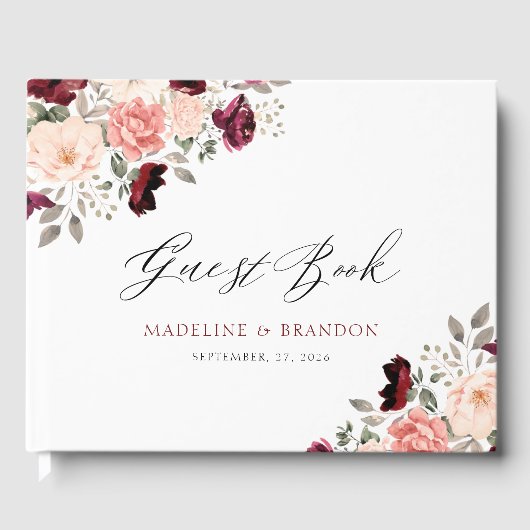 Maßgeschneiderte Burgundy Blush Floral Wedding Gästebuch (Vorderseite)