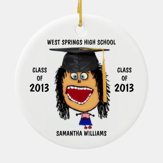 Maßgeschneiderte Cartoon für Weibliche Graduate Keramikornament (Hinten)