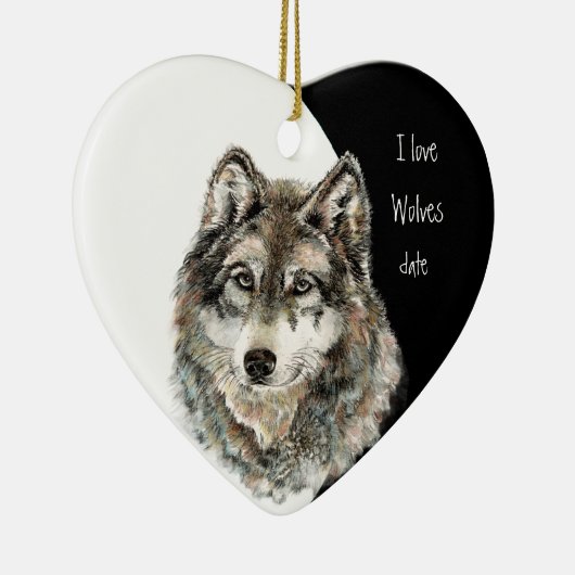 Maßgeschneiderte Daten in Liebe Wölfe, Aquarelltie Keramik Ornament (Rechts)