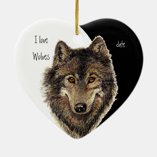 Maßgeschneiderte Daten in Liebe Wölfe, Aquarelltie Keramikornament (Hinten)