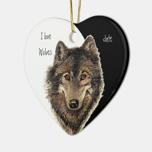 Maßgeschneiderte Daten in Liebe Wölfe, Aquarelltie Keramikornament (Links)