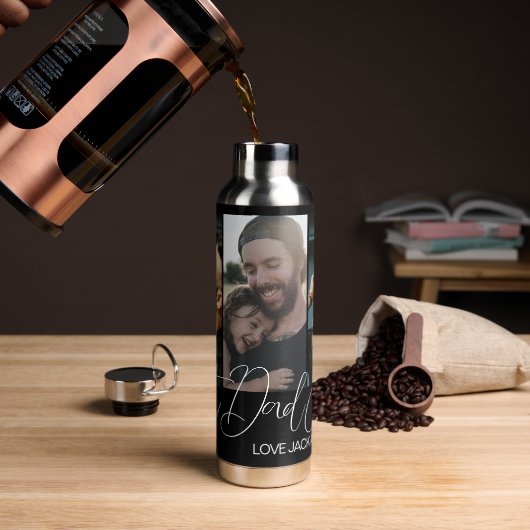 Maßgeschneiderte Drei-Fotocollagen Bester Vater je Trinkflasche (Kaffee)