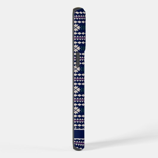 Maßgeschneiderte Dunkelblau-Weiß-Grau-Aztec iPhone Hülle (Rechte Seite)