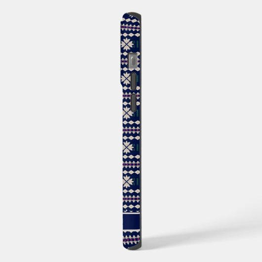 Maßgeschneiderte Dunkelblau-Weiß-Grau-Aztec iPhone Hülle (Linke Seite)