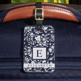 Maßgeschneiderte dunkelblaublütenweiße Blume Gepäckanhänger